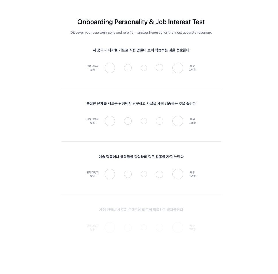 Onboarding Personality & Job Interest Test